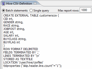 Hive SQL DDL example for CSV file.